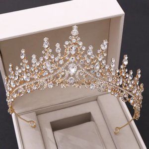 Baroque Retro Rose Gold Peach Crystal Bridal Tiaras Crown Rhinestone Pageant